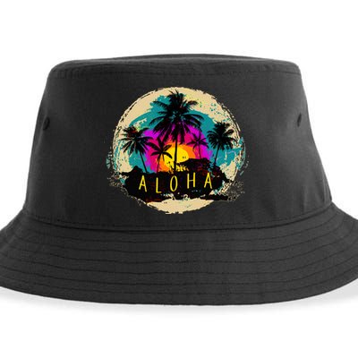 Painted Aloha Palms Beach Sustainable Bucket Hat