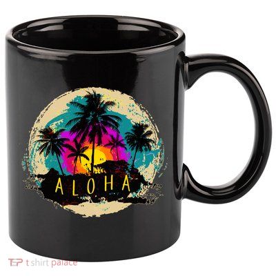 Painted Aloha Palms Beach 11oz C Handle Ceramic Mug