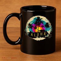 Painted Aloha Palms Beach 11oz C Handle Ceramic Mug