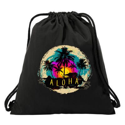 Painted Aloha Palms Beach Drawstring Bag