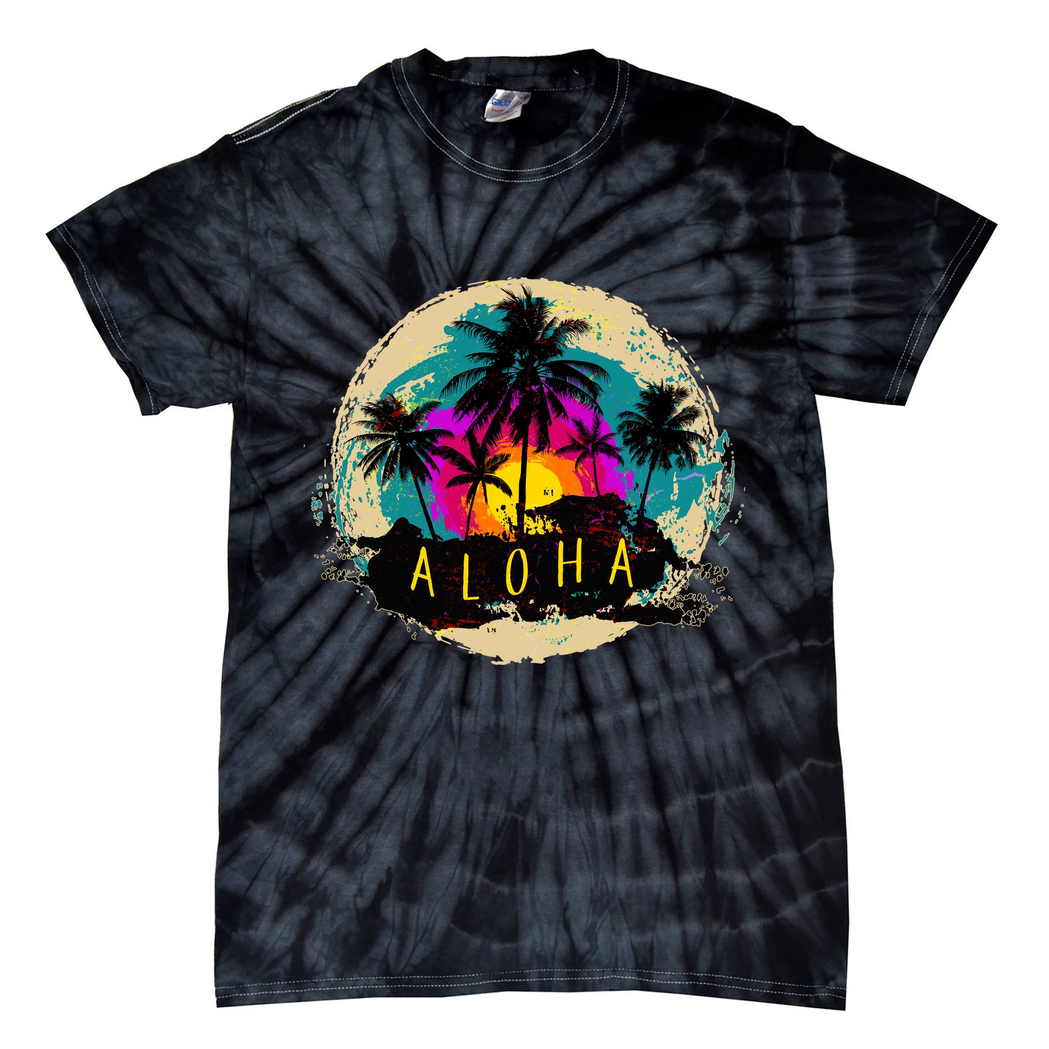 Painted Aloha Palms Beach Tie-Dye T-Shirt