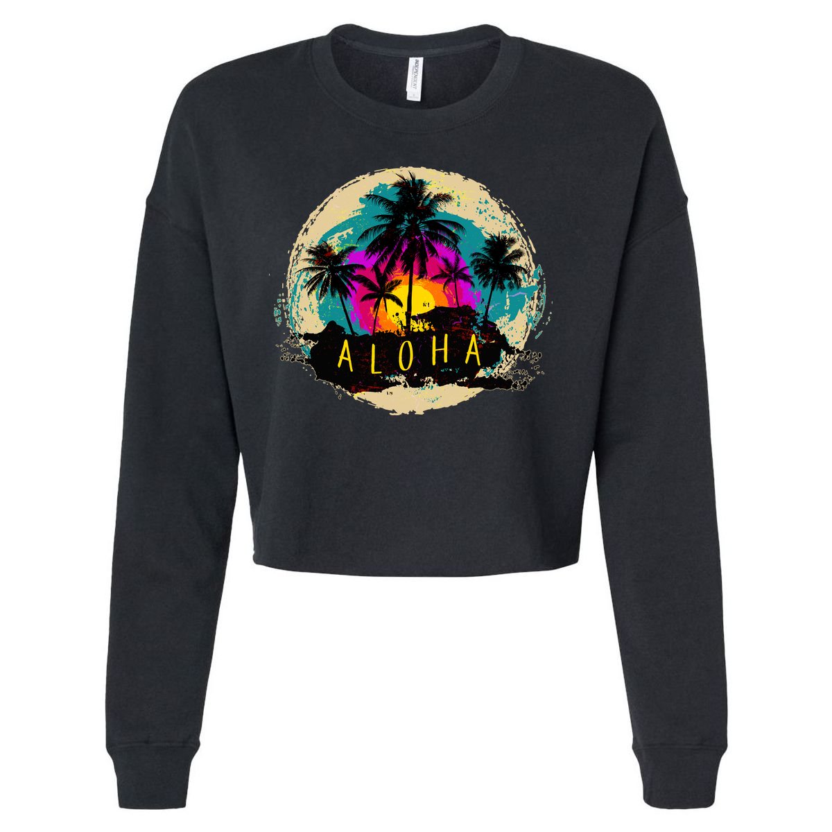 Painted Aloha Palms Beach Cropped Pullover Crew