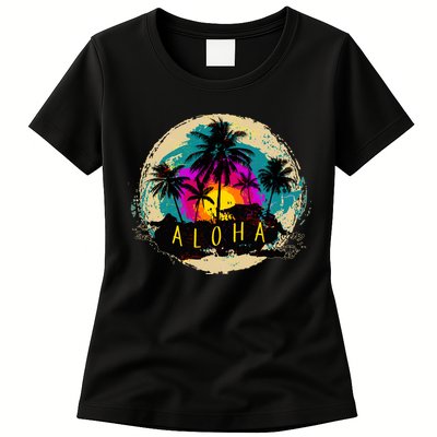 Painted Aloha Palms Beach Womens T-Shirt