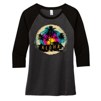 Painted Aloha Palms Beach Women's Tri-Blend 3/4-Sleeve Raglan Shirt