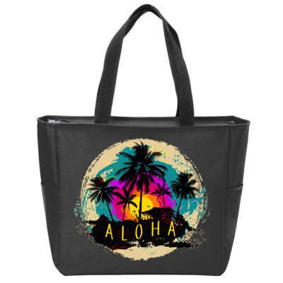 Painted Aloha Palms Beach Zip Tote Bag