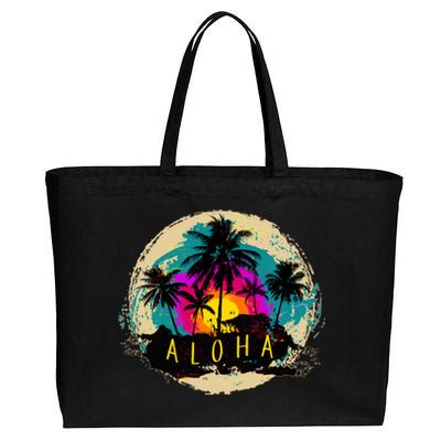 Painted Aloha Palms Beach Cotton Canvas Jumbo Tote