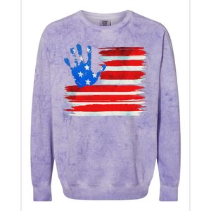 Painted American Flag Hand Print Colorblast Crewneck Sweatshirt