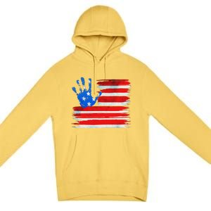 Painted American Flag Hand Print Premium Pullover Hoodie