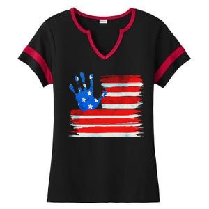 Painted American Flag Hand Print Ladies Halftime Notch Neck Tee