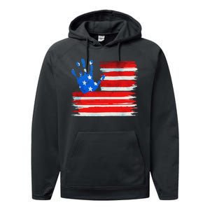 Painted American Flag Hand Print Performance Fleece Hoodie