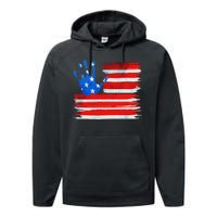 Painted American Flag Hand Print Performance Fleece Hoodie