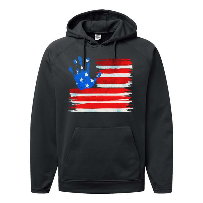 Painted American Flag Hand Print Performance Fleece Hoodie