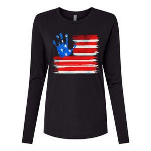 Painted American Flag Hand Print Womens Cotton Relaxed Long Sleeve T-Shirt