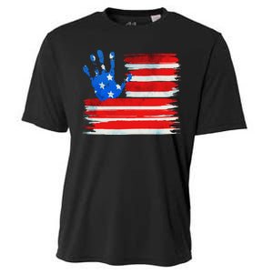 Painted American Flag Hand Print Cooling Performance Crew T-Shirt