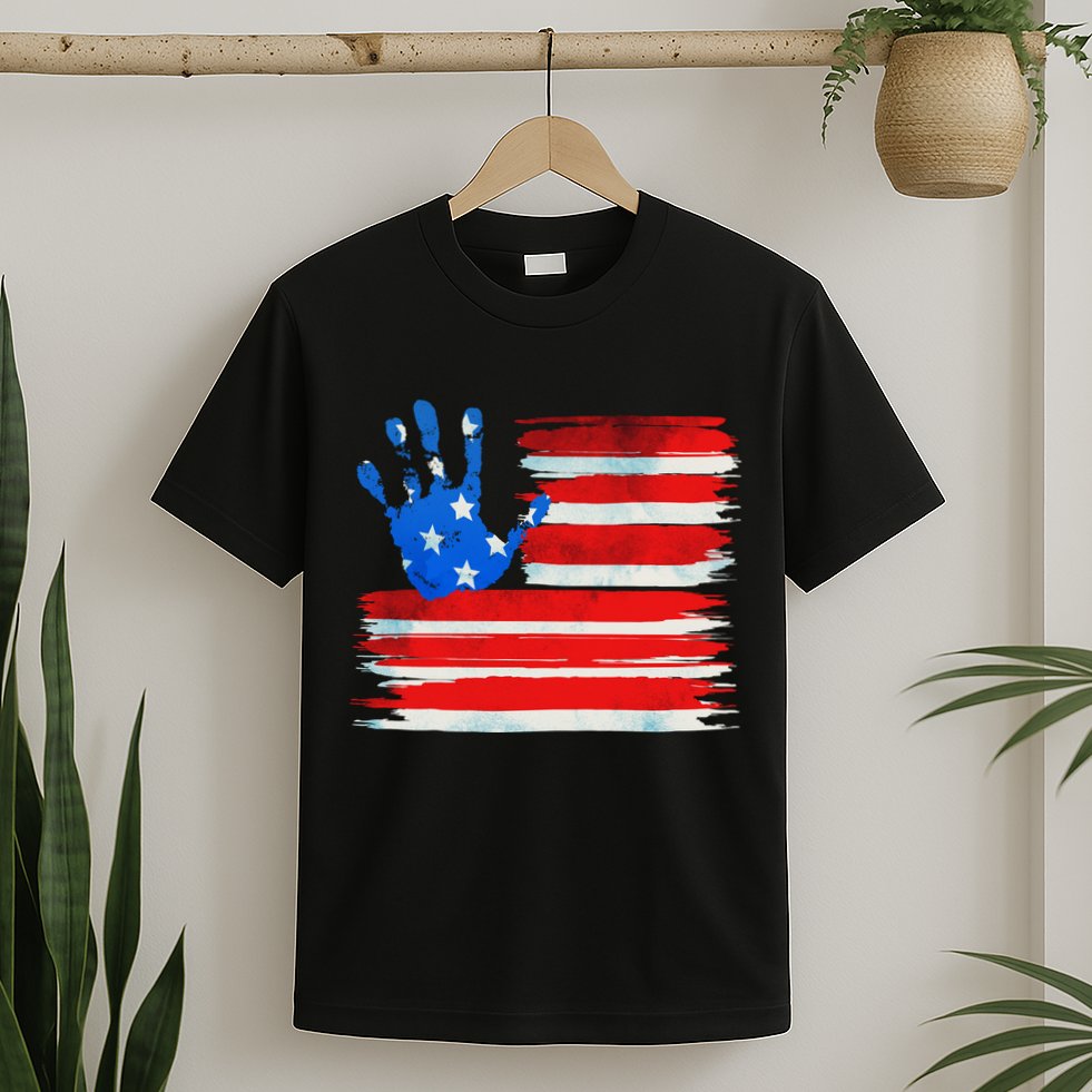 Painted American Flag Hand Print T-Shirt
