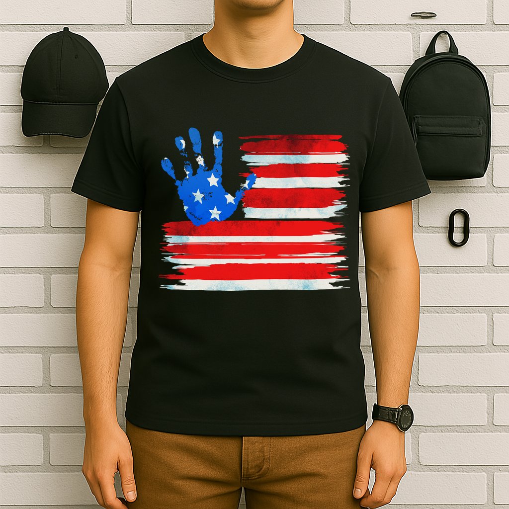Painted American Flag Hand Print T-Shirt