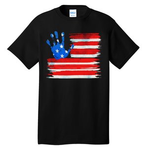 Painted American Flag Hand Print Tall T-Shirt