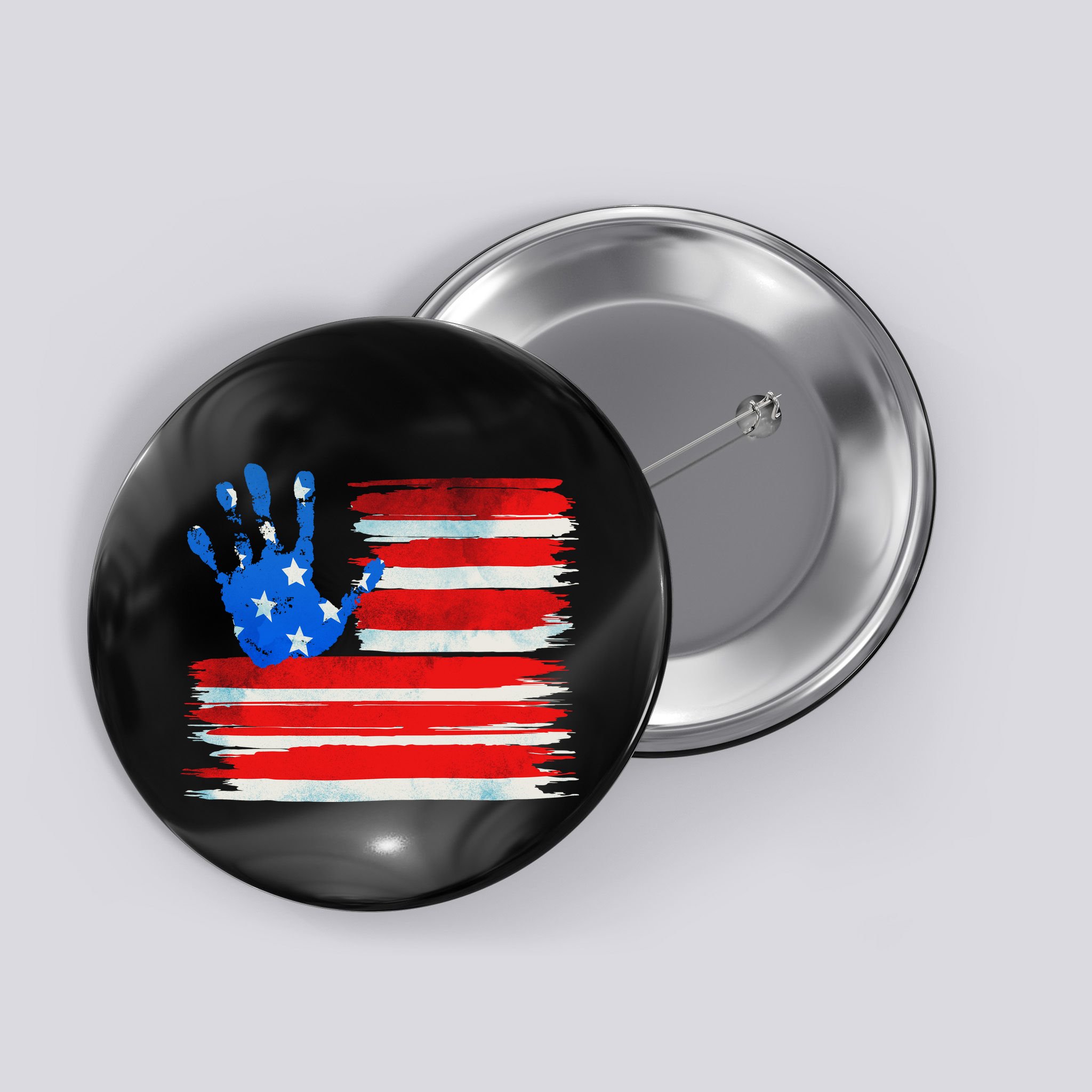 Painted American Flag Hand Print Button
