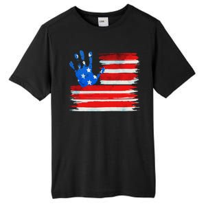 Painted American Flag Hand Print Tall Fusion ChromaSoft Performance T-Shirt