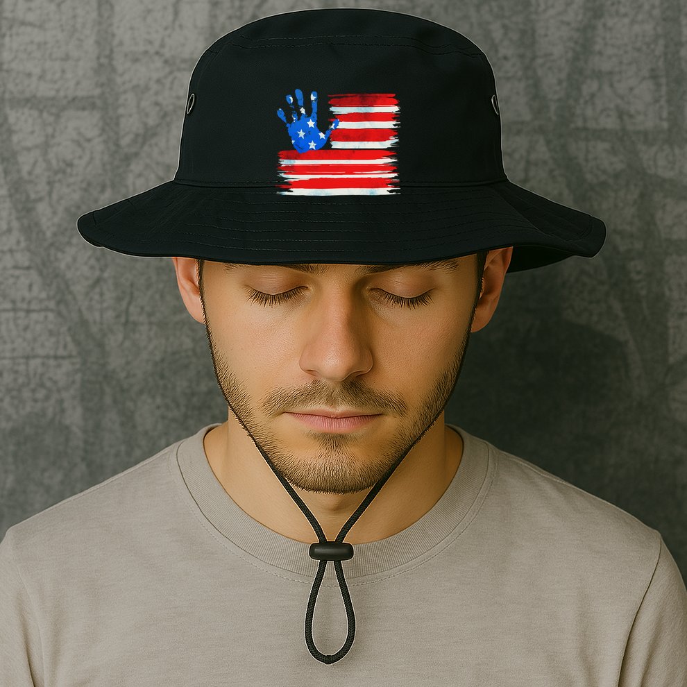 Painted American Flag Hand Print Bucket Hat