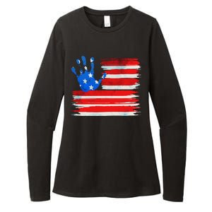 Painted American Flag Hand Print Womens CVC Long Sleeve Shirt