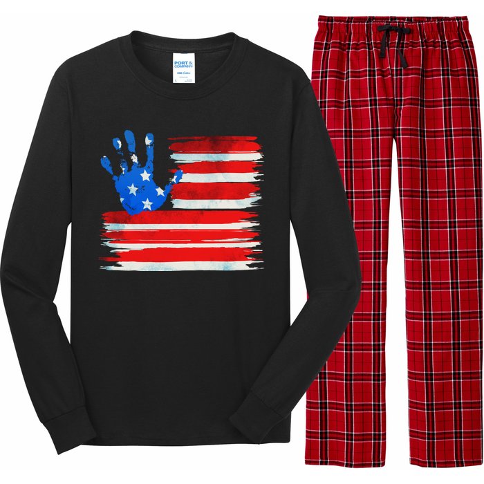 Painted American Flag Hand Print Long Sleeve Pajama Set