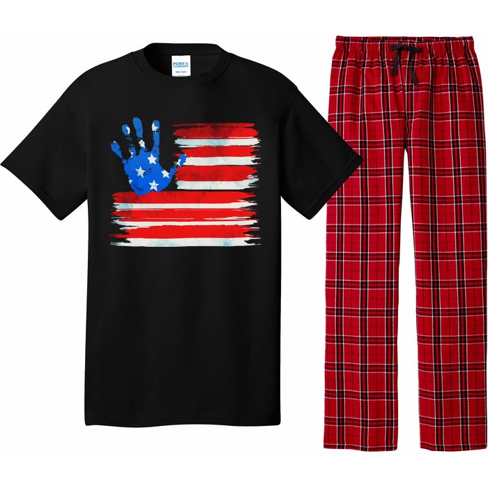 Painted American Flag Hand Print Pajama Set