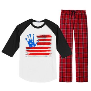 Painted American Flag Hand Print Raglan Sleeve Pajama Set