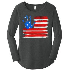 Painted American Flag Hand Print Women's Perfect Tri Tunic Long Sleeve Shirt