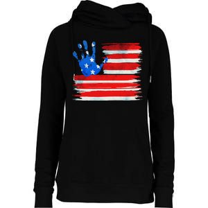 Painted American Flag Hand Print Womens Funnel Neck Pullover Hood