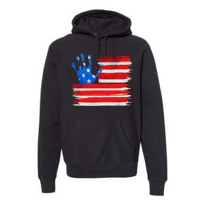 Painted American Flag Hand Print Premium Hoodie