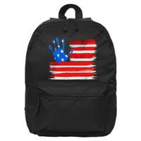 Painted American Flag Hand Print 16 in Basic Backpack