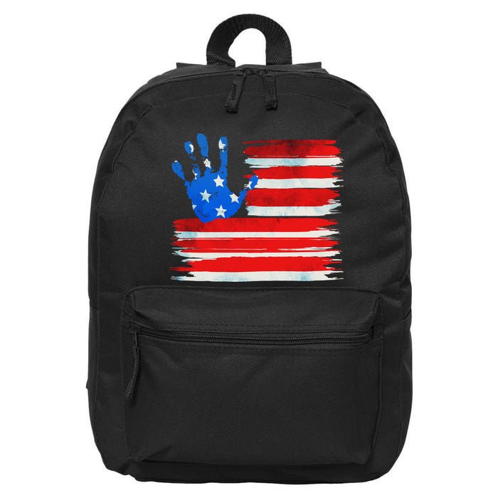 Painted American Flag Hand Print 16 in Basic Backpack