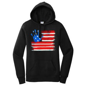 Painted American Flag Hand Print Women's Pullover Hoodie