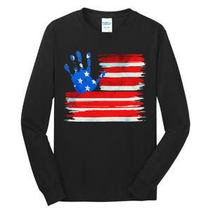 Painted American Flag Hand Print Tall Long Sleeve T-Shirt