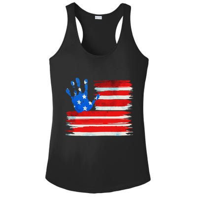 Painted American Flag Hand Print Ladies PosiCharge Competitor Racerback Tank