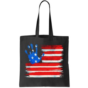 Painted American Flag Hand Print Tote Bag