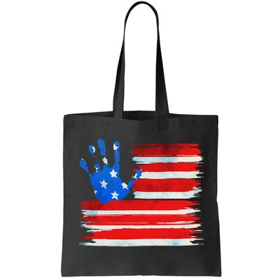 Painted American Flag Hand Print Tote Bag