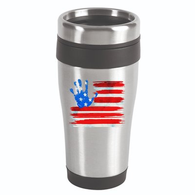 Painted American Flag Hand Print 16oz Travel Tumbler