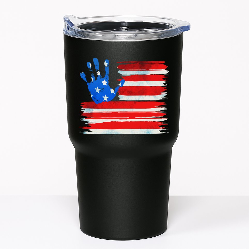 Painted American Flag Hand Print Tumbler