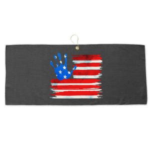 Painted American Flag Hand Print Large Microfiber Waffle Golf Towel