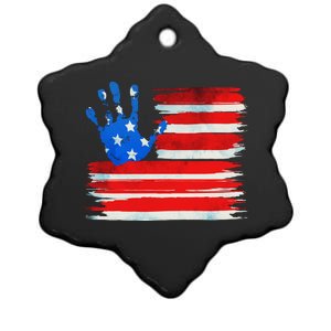 Painted American Flag Hand Print Ceramic Star Ornament