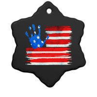 Painted American Flag Hand Print Ceramic Star Ornament