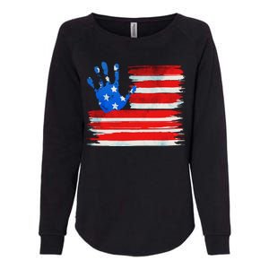 Painted American Flag Hand Print Womens California Wash Sweatshirt