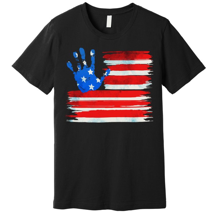 Painted American Flag Hand Print Premium T-Shirt