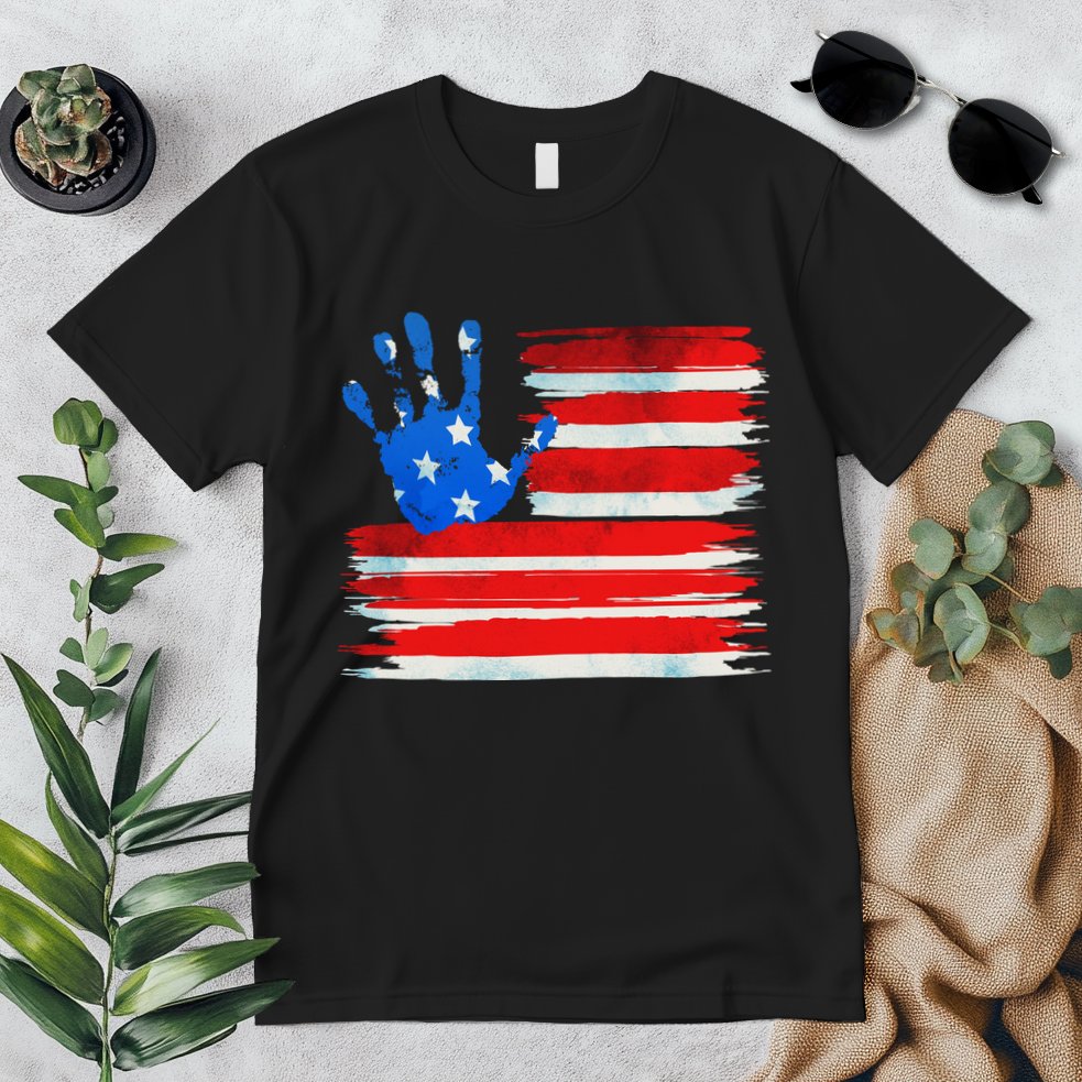 Painted American Flag Hand Print Premium T-Shirt