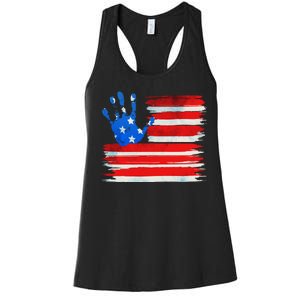 Painted American Flag Hand Print Women's Racerback Tank