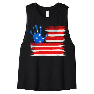 Painted American Flag Hand Print Women's Racerback Cropped Tank