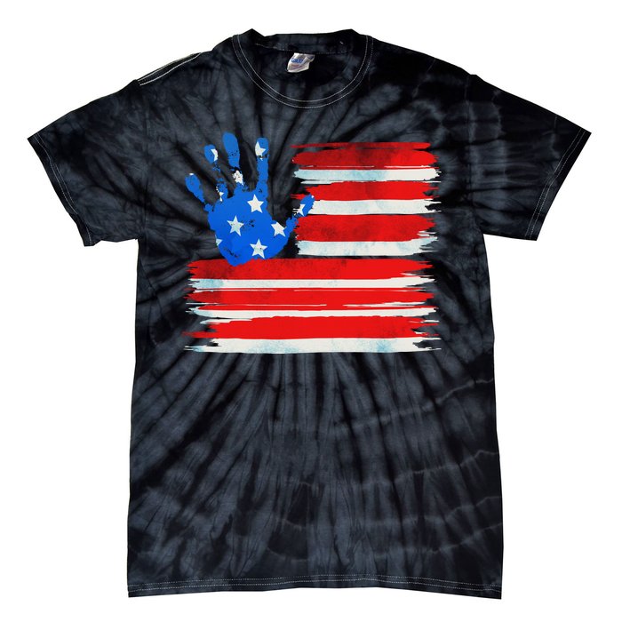 Painted American Flag Hand Print Tie-Dye T-Shirt