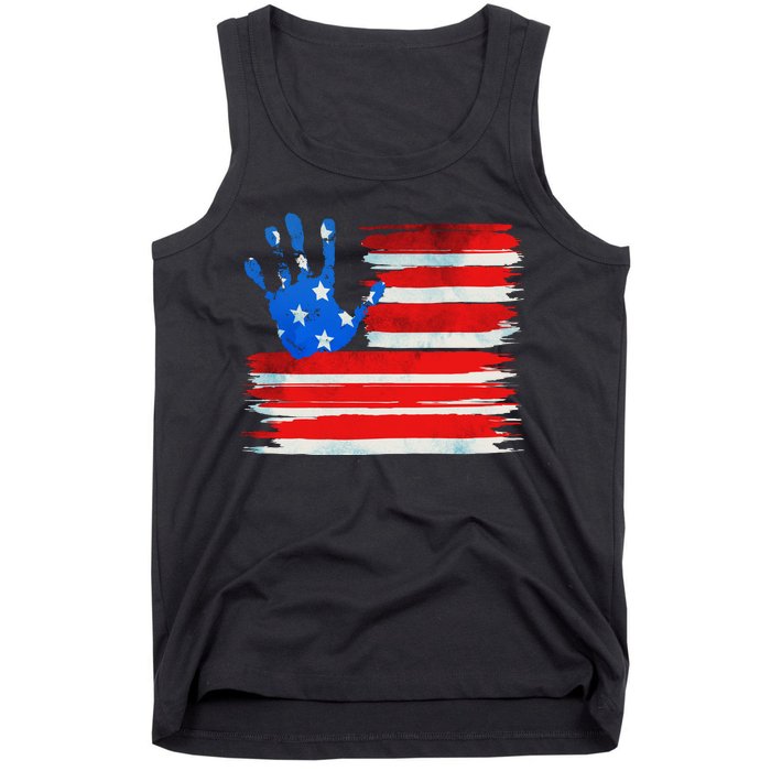 Painted American Flag Hand Print Tank Top